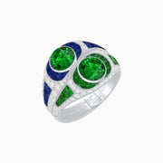 Art Deco Style Two-Ring Set with Round Center Stones and French-Cut Gemstone Accents - Shahin Jewelry